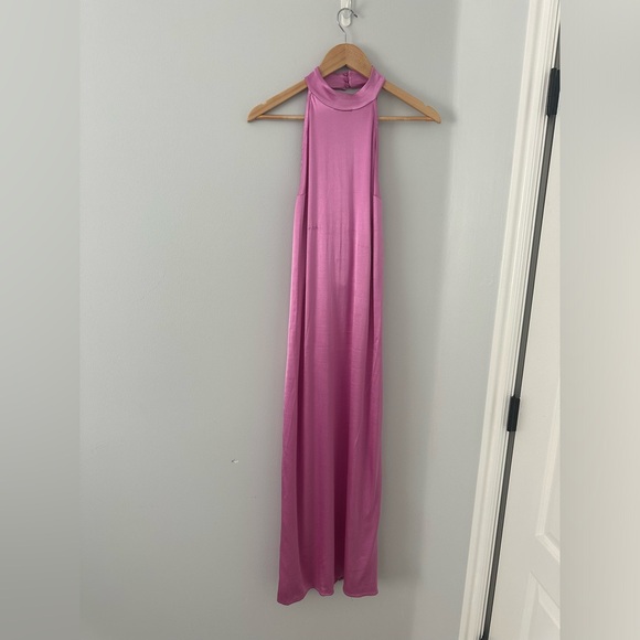 NWT ZARA Pink Satin Backless High-Neck Dress, M - Picture 2 of 7